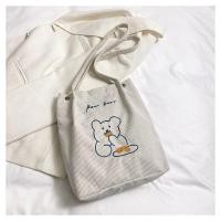 ราคา กระเป๋าผ้าลูกฟูกสะพายไหล่ลายน้องหมี (20845569557)