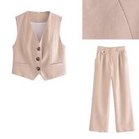 ราคา S140 ชุดเซ็ต2ชิ้น เสื้อกั๊กแขนกุดสีน้ำตาลอ่อน กับกางเกงขายาวเอวสูง (21178471226)