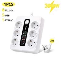 ราคา รางปลั๊กไฟพร้อมช่องเสียบขยาย3000วัตต์ปลั๊กยุโรปแบบยุโรปสายเคเบิล Type C 2เมตรแบบพกพาได้เต้ารับบนโต๊ะ (21170777081)