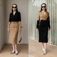 ราคา เดรสยาวทรงสูททูโทน พร้อมเข็มขัด VSHOP (20676473701)