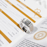 ราคา แหวนเงินแท้ ชุบทองคำขาว แหวนชาย ฝังเพชร Moissanite 0 5 กะรัต (20586234156)