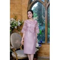 ราคา 2 สี น้ำตาลทอง ชมพู เดรสผ้าไหมคลุมลูกไม้เลื่อม แต่งโบ หรูหรา สวยงาม เดรสออกงาน ไปงานเลี้ยง S 3XL อ่านรายละเอียดด้านล่างค่ะ (21020868696)