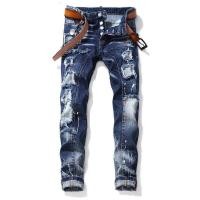 ราคา Dsquared2 Brand Mens Denim Pants Mens Trend Hole Patch Slim Elasticity D2 Denim Trousers Street Hip Hop Blue Skinny Pencil Jeans (16492578770)