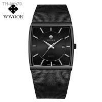 ราคา นาฬิกา WWOOR men square mesh belt watches luminous calendar waterproof (18974748154)