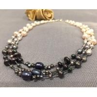 ราคา สร้อยคอมุกแท้ 3 สาย สวยเก๋มาก ไล่โทนสี ขาวเทาดำ มุกรูปทรงหลากหลาย (17383897263)