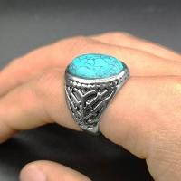 ราคา แหวนหมั้นงานแต่งงานเครื่องประดับอัญมณีแฟชั่นแนวพังค์แหวนเถาวัลย์เหล็กสีเงินเทอร์ควอยส์ (20583398014)