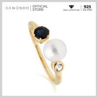 ราคา Gemondo แหวนมุก เงินแท้ 925 ชุบทองสี 22K ประดับไพลิน Blue Sapphire และโทแพซ Colorless Topaz ดีไซน์โมเดิร์น (4770006754)