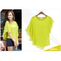 ราคา Falbala ปีกค้างคาวเสื้อแขนสั้นเสื้อชีฟอง สีฟ้า (14794452485)