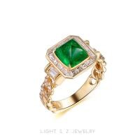 ราคา LIGHT Z แหวนฝังเงินสี่เหลี่ยมมรกตธรรมชาติขนาด18K ปรับเพชรสีเขียวทองคำสีกุหลาบผู้หญิง (17871891006)