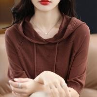 ราคา ฮู้ดแขนสั้นเสื้อไหมพรมแบบสวมหัวสำหรับผู้หญิงสีทึบเสื้อสวมศีรษะพร้อมหมวกทรงหลวมผ่อนคลายแขนกลางฤดูร้อน (19826719759)