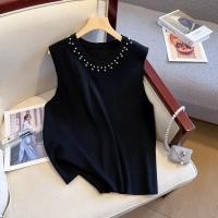 ราคา มีไซส์ใหญ่ Plus Size Womens Sleeveless XL 3XL Knitted White Black Summer Tanks Oversized Slim Fashion Female Camisoles with Beading (18309018419)