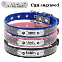 ราคา 1pc Hot sale Soft Reflective Leather Dog Collar Custom Name ID Tags Pet Cat (2615440070)