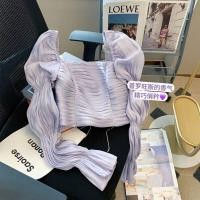 ราคา เสื้อเสื้อยืดแขนสั้นจีบมันวาวผ้าซาตินสีม่วงปกสี่เหลี่ยมสไตล์ฝรั่งเศสสำหรับผู้หญิงเสื้อกางเกงชั้นในสำหรับผู้ชายเก๋ๆแบบเฉพาะกลุ่ม (19316149094)