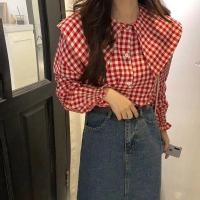 ราคา เสื้อเชิ้ตลายสก๊อตแนววินเทจสำหรับผู้หญิงเสื้อคอบัวใส่ด้านในสไตล์เกาหลีสำหรับนักเรียนแบบใหม่ฤดูใบไม้ผลิและฤดูใบไม้ร่วงเสื้อตัวในแขนยาวผ้าฝ้ายแท้ทรงหลวม (11257490991)