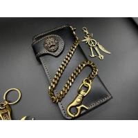 ราคา กระเป๋าสตางค์หนังแท้ โซ่ทองเหลืองแท้ กระเป๋าใบยาว กระเป๋าวินเทจ หนังวัวแท้ สีดำ โซ่ทองเหลืองแท้ พวงกุญแจ 01 (1890438708)