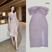 ราคา Linda เดรสสีชมพูกะปิสีจริงสวยมากผ้าตาข่ายอย่างดีไม่คัน (20749660147)