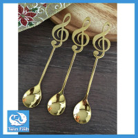 ราคา ส่งฟรี ช้อนกาแฟ ช้อนขนม ช้อนชงกาแฟ รูปตัวโน๊ตดนตรีสีทอง สเตนเลส304 รับประกันปลอดสนิม 3 ชิ้น ชุด SS 12YG (1381360327)