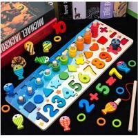 ราคา T P TOYS ของเล่นไม้ Wood toy กระดานไม้ 4 แถว วางตัวเลข รูปทรง ต่อห่วงและตกปลา (6557074805)
