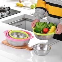 ราคา กระชอน ตะแกรง ตะกร้า กระชอนสแตนเลส กระชอนก้นลึกมีหูจับ สีเขียว (12156867189)