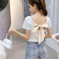 ราคา พร้อมส่ง เสื้อเเขนสั้นคอกลม เสื้อยืดเซ็กซี่ เสื้อยืดเเขนสั้นสีเรียบๆ เสื้อยืดมีสายผูกโบว์ โชว์หลังสีขาว (16914139918)
