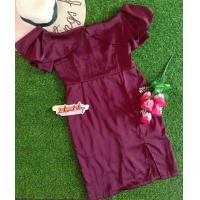 ราคา เดรสออกงาน สีแดงเลือดหมู อก36 เอว31 สะโพก40 (19566457418)