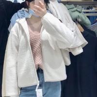 ราคา Uniqlo2021 autumn and winter new Uniqlo imitation lambswool fleece zipper hooded short jacket cardigan women 430644 (20201323057)
