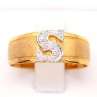 ราคา Happy Jewelry แหวนตัวอักษรตัว S หน้ากว้าง ขอบด้านในพ่นทรายสวยๆ ทองแท้ 9k 37 5 เพชรเกสร AL105 (17047549583)