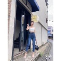 ราคา กางเกงยีนส์ทรงกระบอกเล็ก เอวสูง เเต่งกระเป๋า (17115750163)