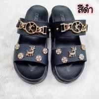 ราคา รองเท้าแตะแฟชั่น แต่งอะไหล่สีทอง เพชรวิ้งๆ พื้นหนา 5 ซม นุ่ม ใส่สบาย (18473802772)