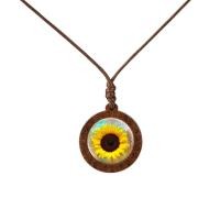 ราคา Yellow Sunflower Flower Butterfly Pattern Glass Cabochon Wood Necklace Fashion Jewelry Sweater Chain Long Necklace Women Gift (18806238401)