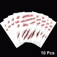 ราคา เสื้อยืดแฟนคลับอนิเมะ10ชิ้น3D เครื่องหมายกัดสติ๊กเกอร์รอยสักจำลองรอยตกสะเก็ดกันน้ำได้ลายสักซอมบี้อะการ์สติกเกอร์เลือดน่ากลัวการบาดเจ็บรอยกัดปลอมรอยสักเลือดวันฮาโลวีน (20637713118)