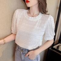 ราคา เสื้อยืดแขนสั้นของผู้หญิงเสื้อลูกไม้แขนพองลายฉลุสีม่วงแบบฝรั่งเศสดีไซน์ใหม่สำหรับฤดูร้อน (14246309386)