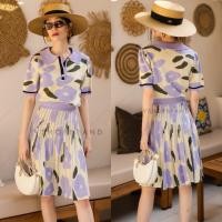 ราคา เซตไหมพรม 2 ชิ้น เสื้อคอปก กระโปรงพลีท ลายดอกซากุระ VSHOP (18546391881)