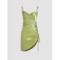 ราคา Cider Satin Ruched Cowl Neck Mini Dress เดรสสายเดี่ยวผู้หญิง เดรสผ้าซาติน เชือกรูดด้านข้าง เดรสออกงานผญ มินิเดรส สไตล์เซ็กซี่ (15217399830)