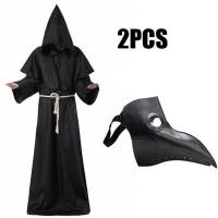 ราคา Halloween Medieval Hooded Robe Plague Doctor Costume Mask Hat For Men Monk Cosplay Steampunk Priest Horror Wizard Cloak Cape (19784076068)
