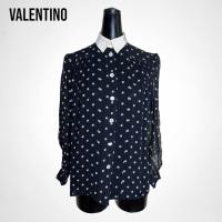 ราคา Valentino เสื้อแขนยาวคอปกผ้าไหมลายจุดสีดำ (20079549984)