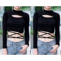 ราคา เสื้อครอปแขนยาวผูกเอว เว้าอก เนื้อผ้าเรย่อน ยืดตามตัว พร้อมส่ง AN49 (14422701712)