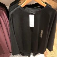 ราคา Uniqlo เสื้อยืดแขนไม้สำลีของผู้หญิงใหม่สำหรับห้องลองเสื้อฤดูใบไม้ร่วง เสื้อสามส่วนแขนหลวมไหล่ E449866 (17740971151)
