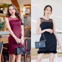 ราคา BT studio 06 2567 เดรสสั้นแขนกุดช่วงบนแต่งผ้าซีทรู ตัดด้วยผ้าพื้น ช่วงปลายชายแต่งระบายขนมุ้งมิ้ง (19857570693)