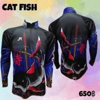 ราคา เสื้อตกปลา JK THAILAND ลาย CAT FISH สีน้ำเงิน ป้องกันรังสี UV 80 90 สีไม่ตก แห้งเร็ว (9935923265)