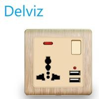 ราคา Delviz Universal 3 hole USB power socket with switch control 2 1A double USB quick charging 86 wall USB socket Gold white (19683478165)