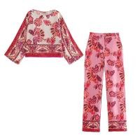 ราคา Willshela ชุดเสื้อและกางเกง2ชิ้นสำหรับผู้หญิงเสื้อและกางเกงผ้าซาตินพิมพ์ลายวินเทจชุดสูทเสื้อและกางเกง (19256399243)