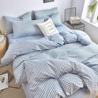 ราคา พร้อมส่ง เซ็ตผ้าปูที่นอนพร้อมผ้านวม ครบเซ็ต ลายตารางสีฟ้า สีสวยละมุนมากก (18147341420)