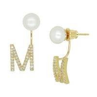 ราคา A CEMI Gold Plated Initial Pearl Earring 1 Pair ต่างหูมุกแท้ ต่างหูเงินแท้ ชุบทอง 18K สีทอง ต่างหูตัวอักษร ของขวัญแฟน (9685033055)