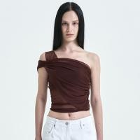 ราคา Simon เสื้อผ้าแนวสตรีทสีทึบแขนกุดเสื้อเปิดไหล่เสื้อครอปครึ่งตัวเปิดไหล่ข้างเดียวของผู้หญิง (20146985166)