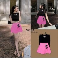 ราคา WILA WL017 ชุดเซต 2 ชิ้น เสื้อทรงแขนล้ำงานเสริมบ่า แมชท์กับ กางเกงกระโปรงขาสั้นสีชมพู (20977432468)