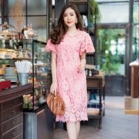 ราคา ชุดไปงาน เดรสออกงาน เดรสลูกไม้ชุดราตรีสั้น เดรสลูกไม้แขนระบายปักกลิตเตอร์ ทรงสวย หรูหราใส่ออกงาน (13925239103)