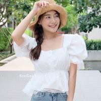 ราคา ? ? ? 3 รวม เสื้อสีขาว น่ารักๆ สไตล์เกาหลี งานผ้าฝ้าย คอตตอน แขนสั้น แขนยาว ฉลุลูกไม้ เสื้อขาว (17395348522)