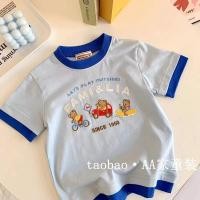 ราคา pandu ผ้าฝ้าย 100 เด็กแขนสั้นผู้หญิงเสื้อยืดบางฤดูร้อนสนุกปักลายหมีน้อยผู้ชายครึ่งแขนด้านบน (18865468659)