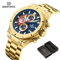 ราคา นาฬิกา NAVIFORCE สำหรับผู้ชายนาฬิกาข้อมือกันน้ำนาฬิกากีฬาหยุดวันที่สแตนเลสสตีลของแท้ขาตั้งกล้อง8026 (21030712507)